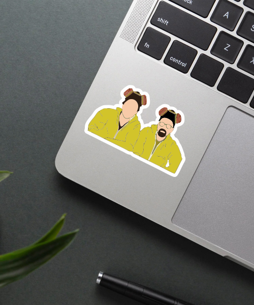 jessy and walter sticker on laptop surface showing colorful cartoon style