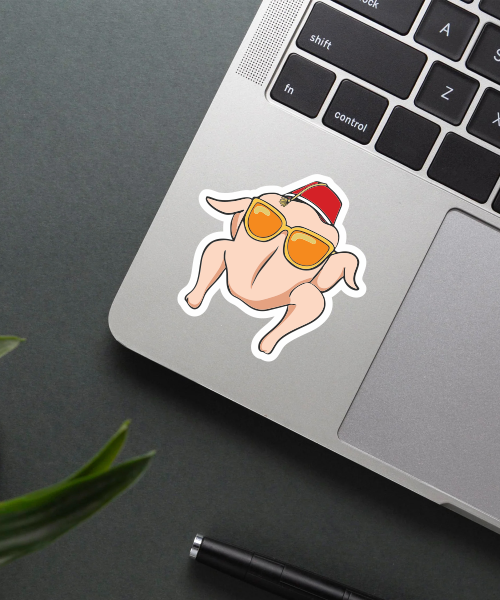 friends chicken vinyl sticker on laptop surface showing bright colors and clean edges