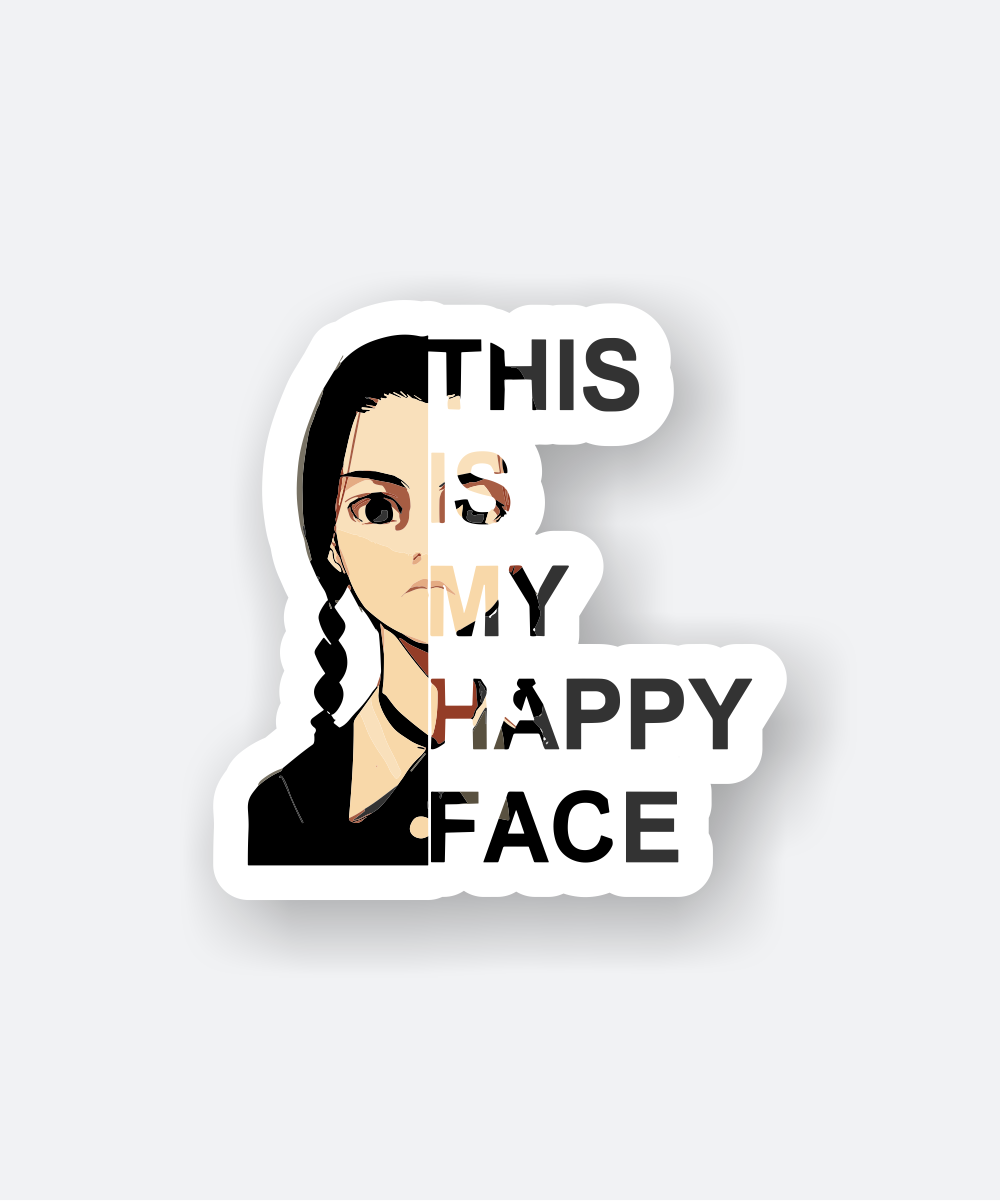 This Is My Happy Face Sticker with Wednesday Addams Half Portrait 1 this is my happy face sticker