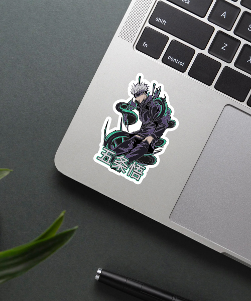 Gojo Satoru Jujutsu Kaisen vinyl sticker on phone case showing cool aura design