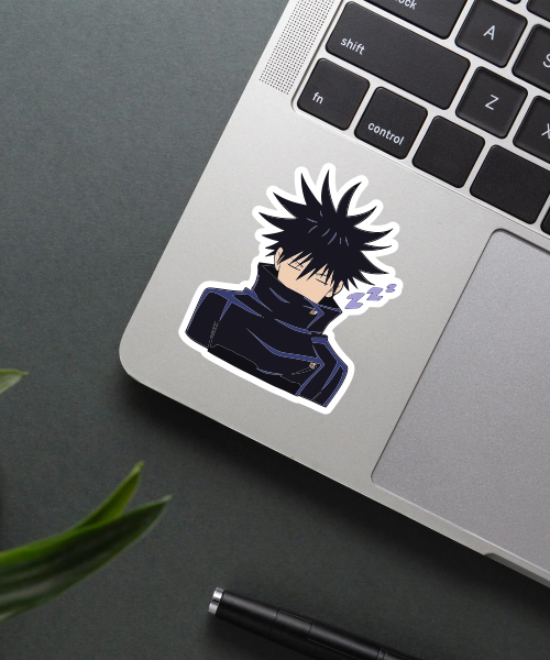sleepy jujutsu kaisen sticker on laptop surface showing relaxed character and clear details