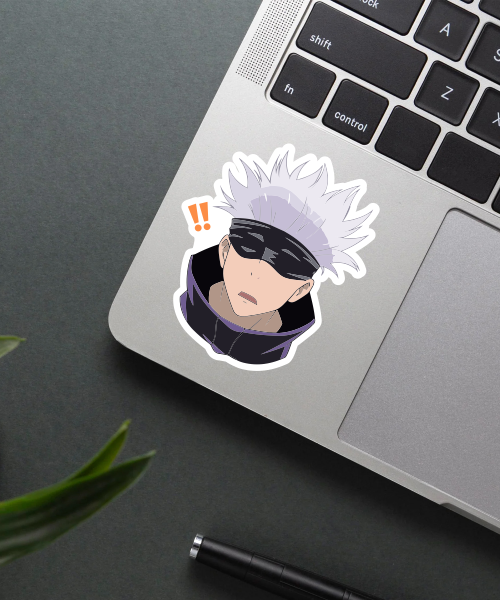 jujutsu kaisen the strongest of all vinyl sticker on laptop surface with pink blush