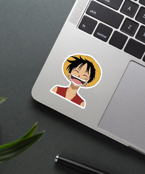 luffy laughing sticker on water bottle surface