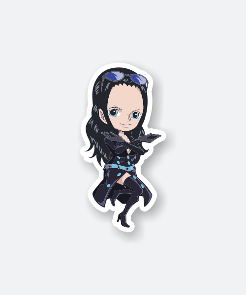 one piece sticker with chibi nico robin in black outfit