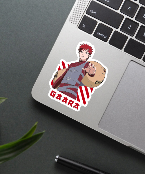 naruto gaara sticker on laptop surface showing bright colors and clear design