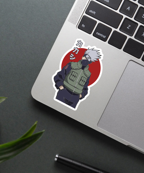 naruto anime sticker Kakashi Hatake applied on laptop surface showing clear details and vibrant colors