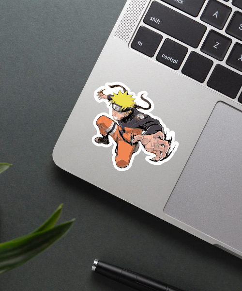 naruto shippuden sticker on laptop showing dynamic attack pose with vibrant colors