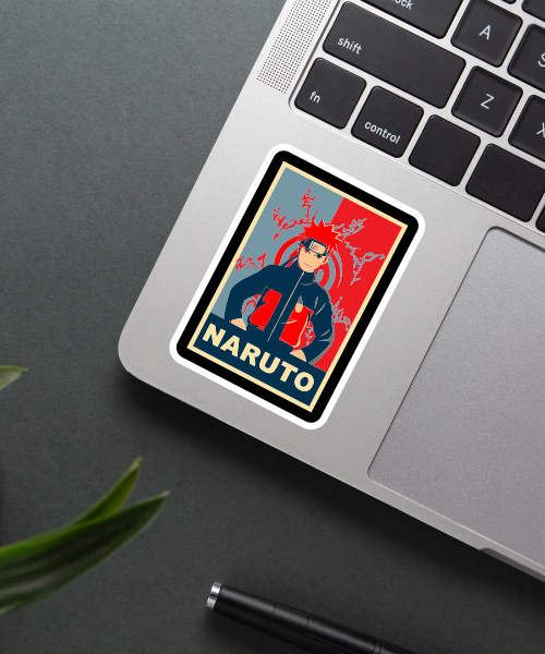 Naruto Uzumaki sticker on laptop surface showing bright colors and clear design
