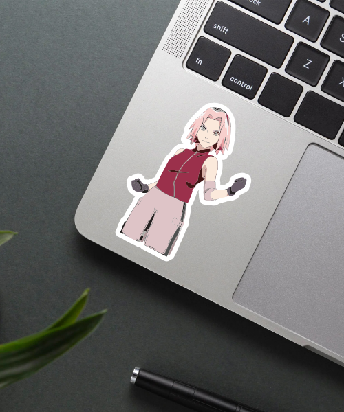 naruto anime sticker Sakura Haruno on laptop surface showing vibrant colors and sharp details