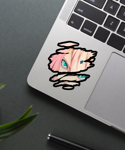 naruto anime sticker Sakura furious eye on phone surface showing sharp details and vibrant colors