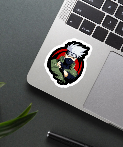 naruto anime sticker Kakashi Hatake on bottle surface showing bold colors and sharp details
