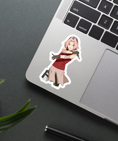 cute sakura haruno sticker on phone surface showing bright colors and clear details
