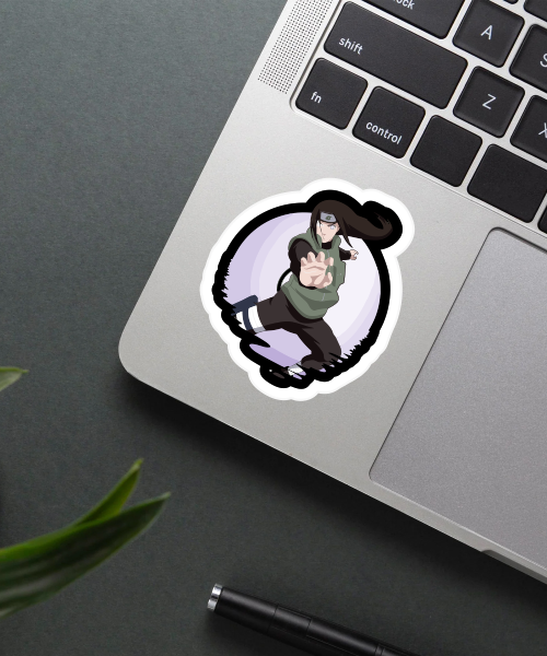 Hyuga Neji naruto anime sticker on laptop surface showing vibrant colors and clear details