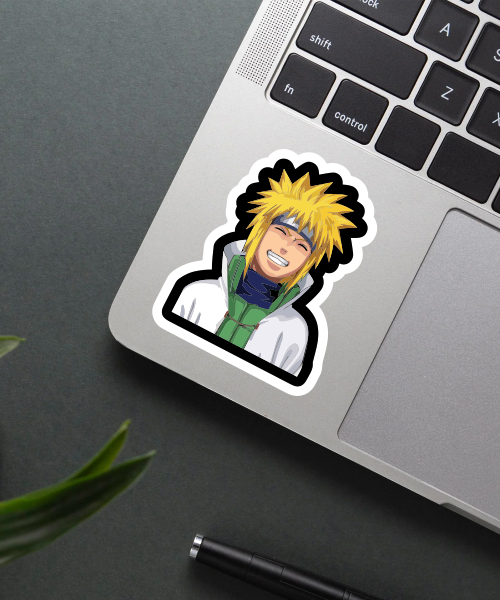 Minato Namikaze naruto anime sticker on water bottle showing bright colors and clear details