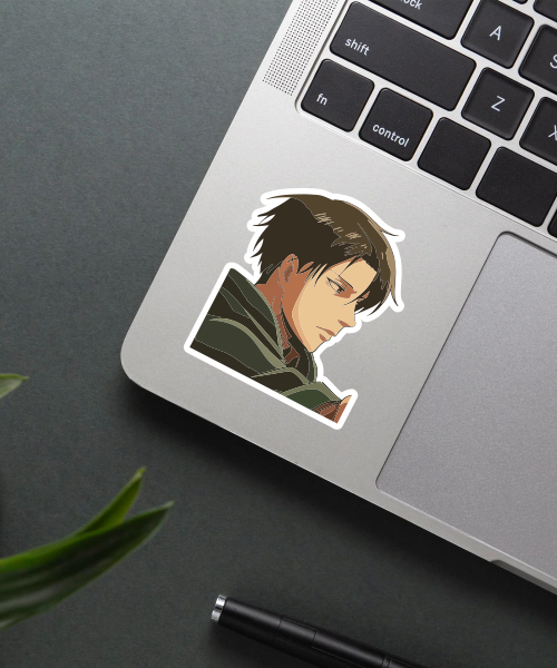 levi anime sticker on phone case showing soft colors and clean details