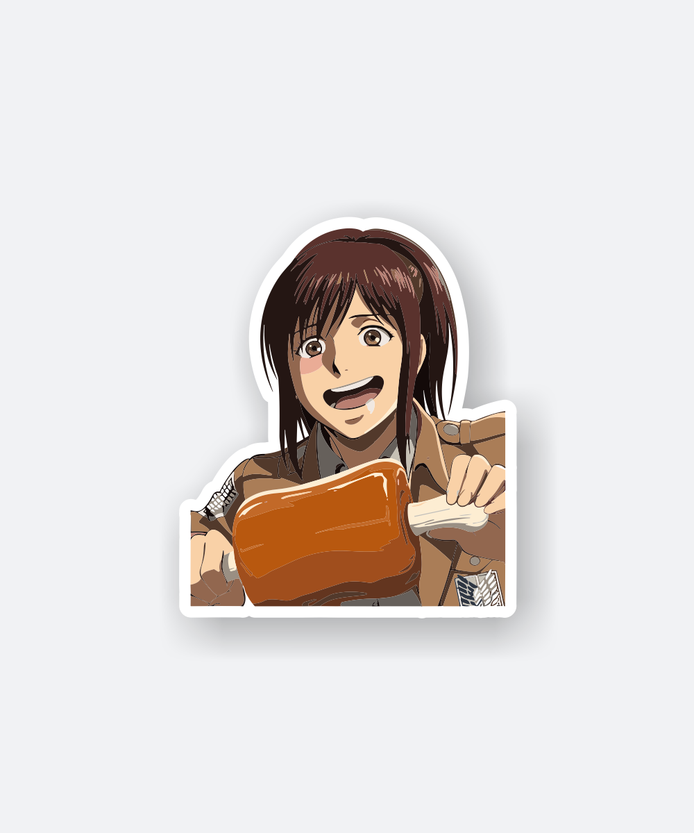 Sasha Braus Attack On Titan Sticker with Excited Expression and Meat Drumstick 1 sasha braus attack on titan sticker