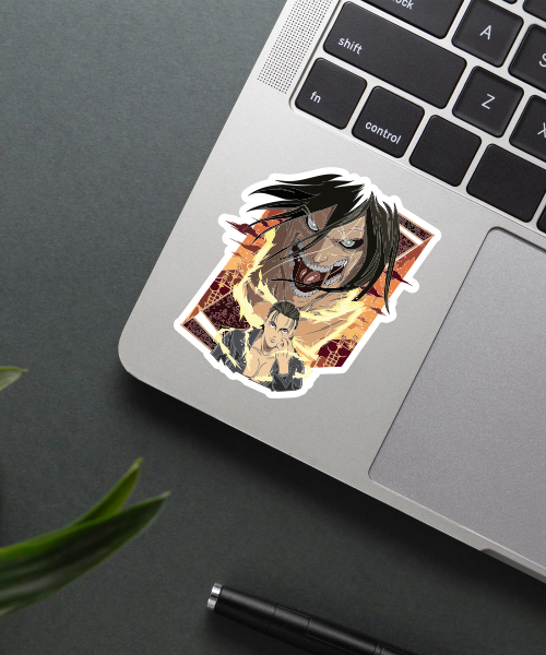 attack on titan eren attack titan sticker on laptop surface
