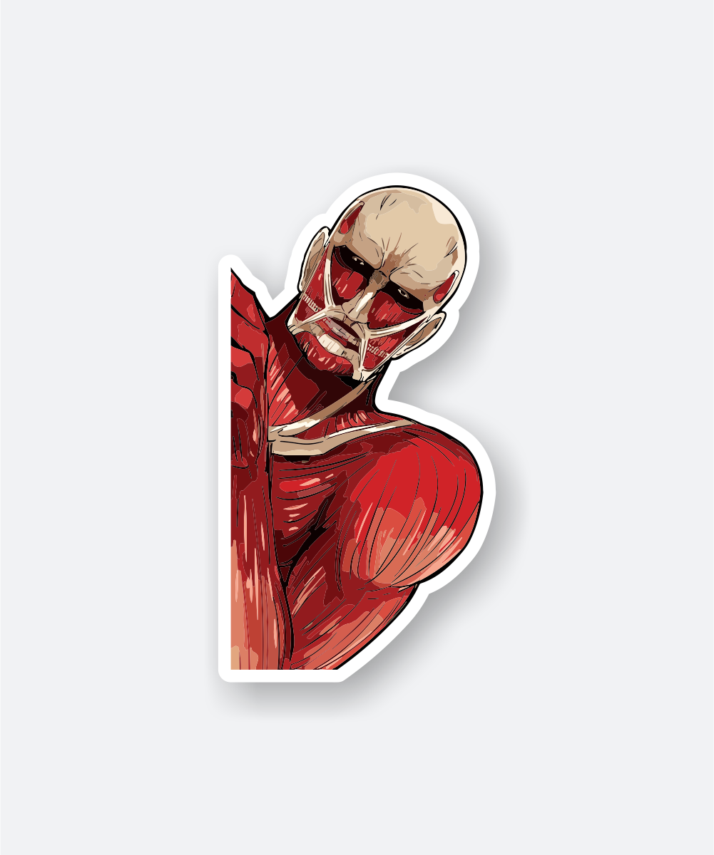 Bashful Colossal Titan Attack On Titan Sticker with Bold Red Muscles 1 bashful colossal titan attack on titan sticker