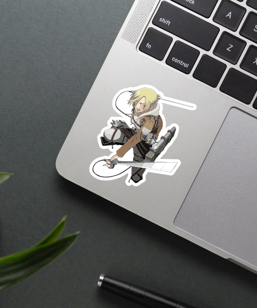 annie battle mode sticker on laptop showing vibrant colors and sharp details