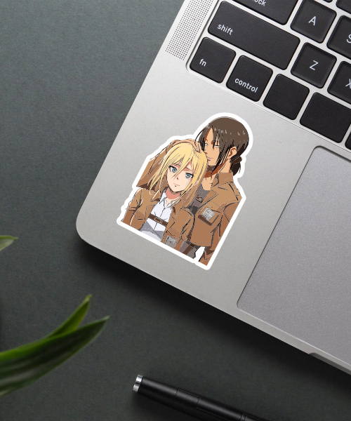 aot historia sticker on laptop showing soft colors and emotional anime scene