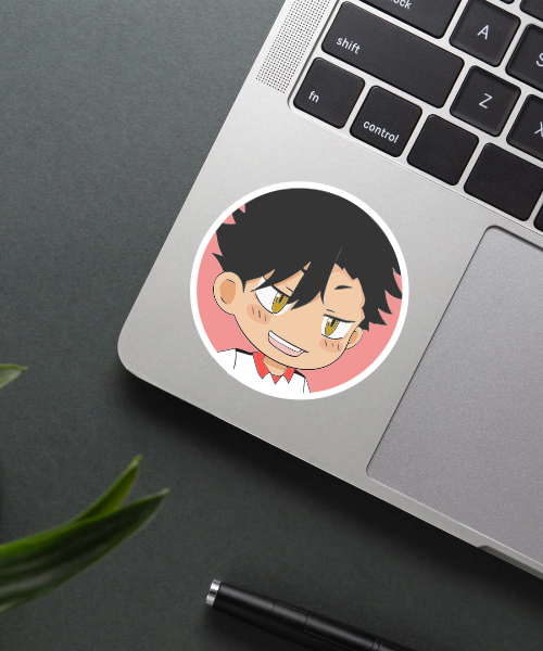 cute chibi tetsuro kuroo anime sticker applied on water bottle surface
