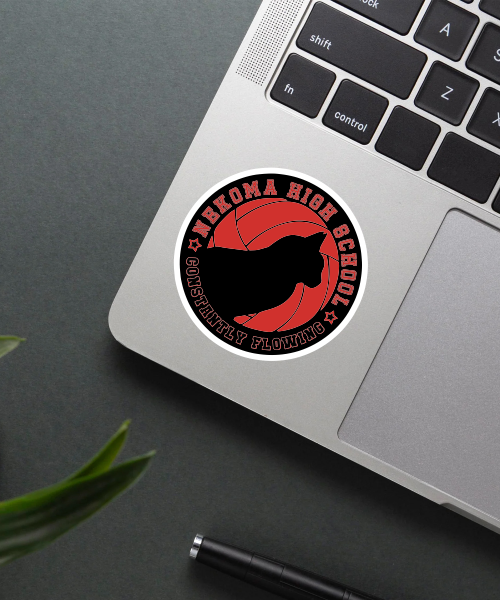 nekoma high school sticker on water bottle showing black cat volleyball logo