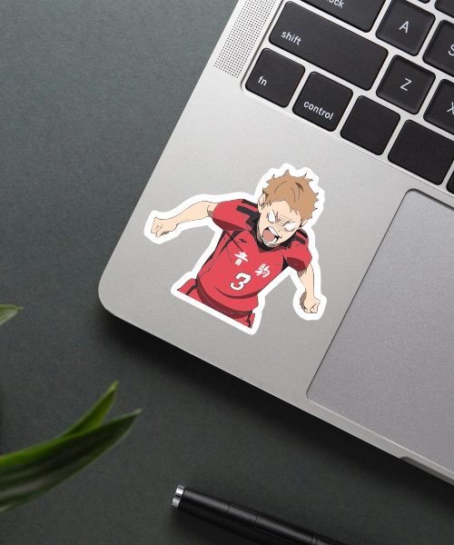 haikyuu yaku morisuke sticker on laptop surface showing annoyed expression