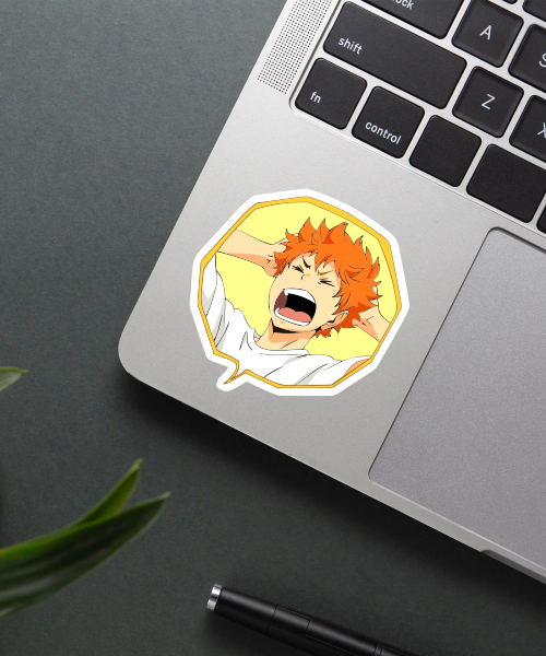 haikyuu shoyo hinata sticker on phone surface showing annoyed expression in speech bubble