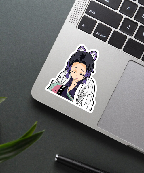 shinobu kocho demon slayer sticker on laptop surface showing butterfly theme