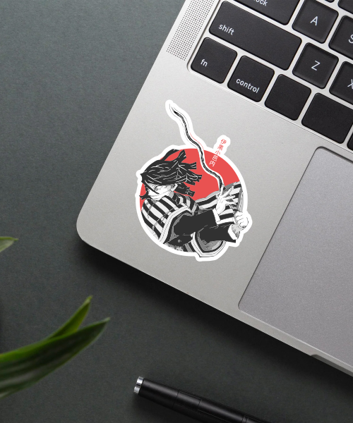 obanai iguro demon slayer vinyl sticker on laptop surface showing dynamic anime character