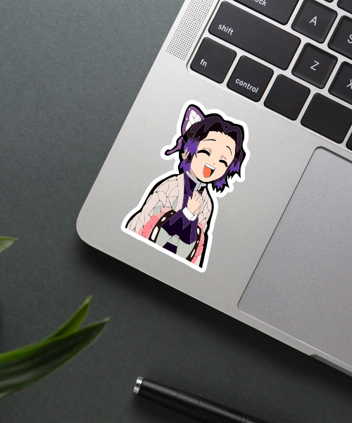 shinobu kocho anime sticker on laptop surface showing bright colors and clear details