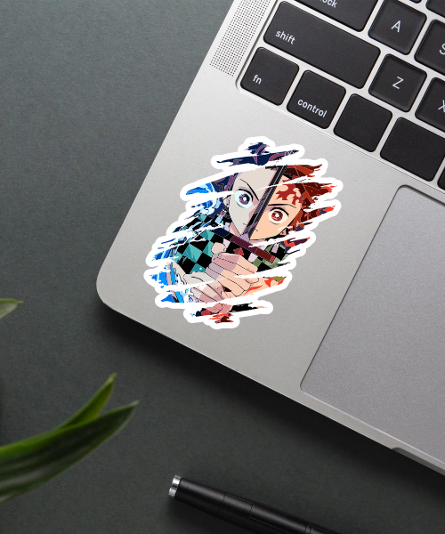tanjiro kamado kimetsu no yaiba vinyl sticker on laptop surface