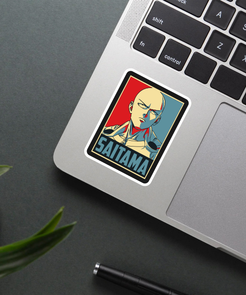 saitama one punch man sticker on phone case showing bold colors and sharp details