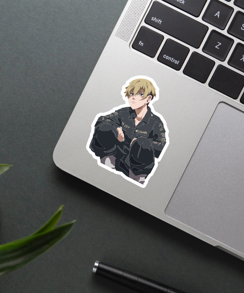 chifuyu matsuno tokyo revengers sticker on laptop surface showing black outfit design