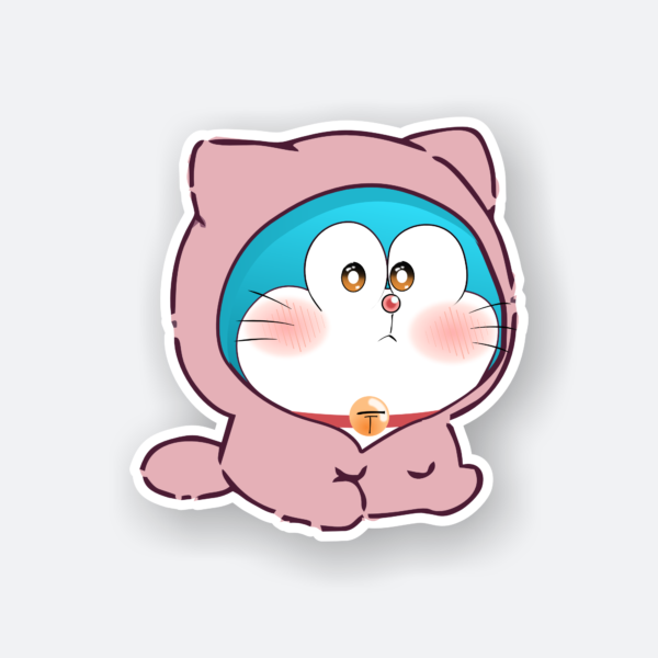 Ultimate Cute Doraemon Sticker in Pink Cat Costume