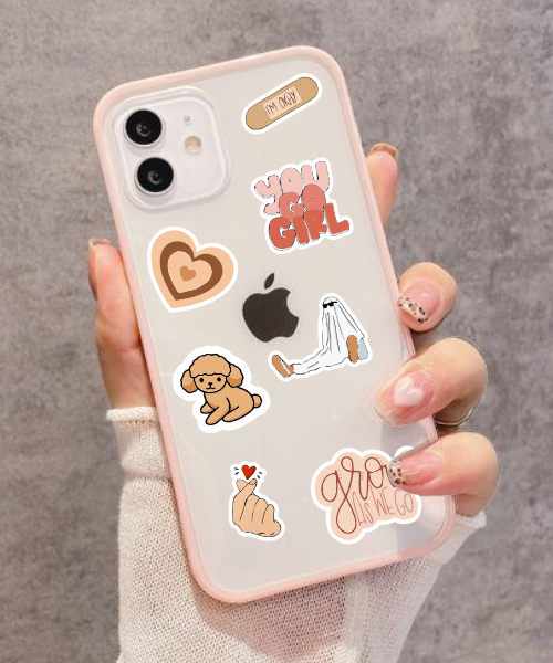 beige mini sticker sheet stickers applied on phone case