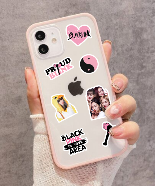 black pink mini sticker sheet stickers applied on phone case