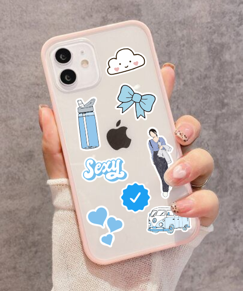 blue mini sticker sheet stickers applied on phone case