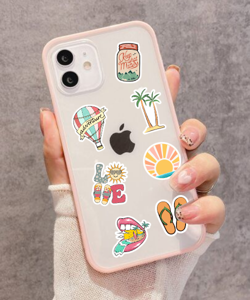 summer mini sticker sheet stickers applied on clear phone case